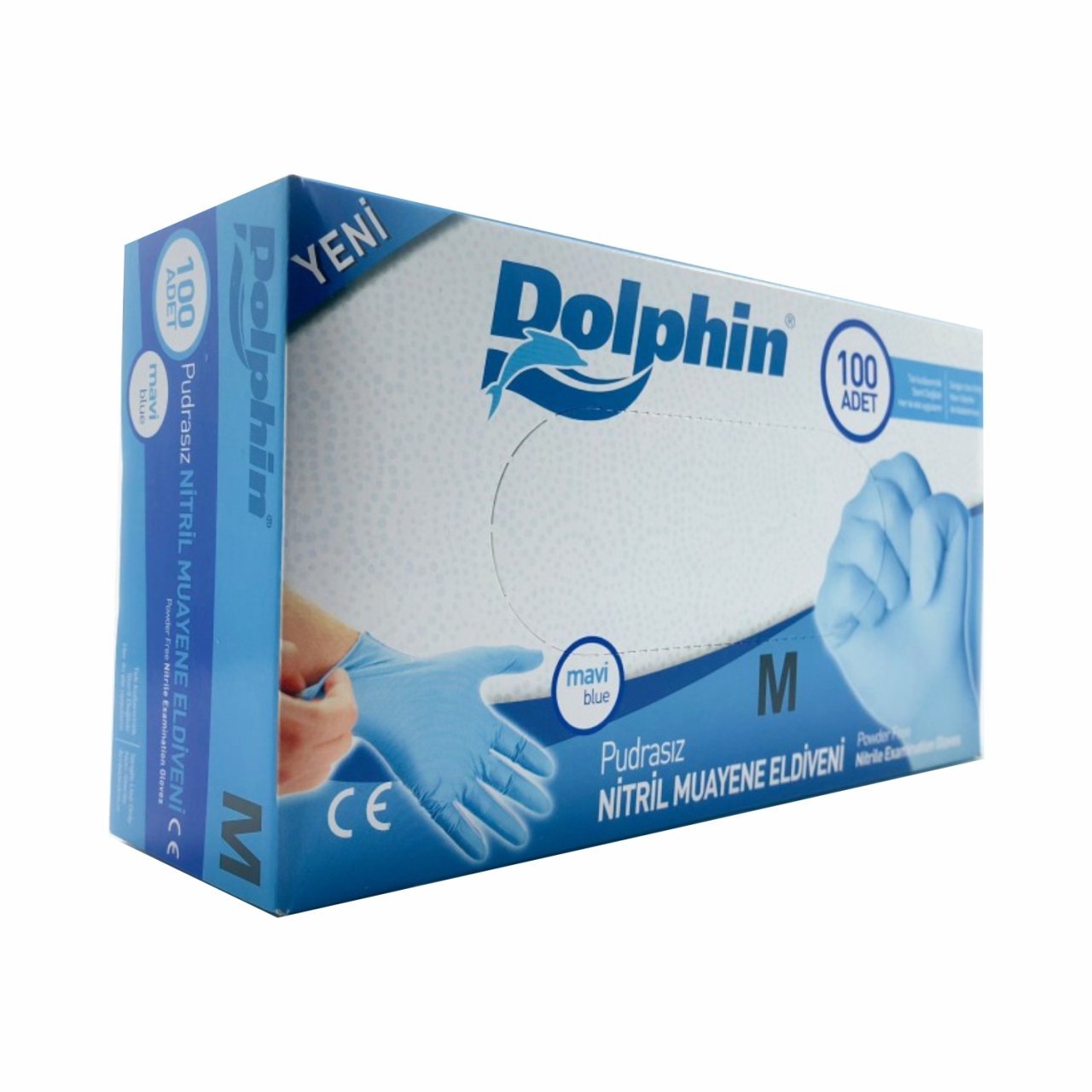 Dolphin Mavi Nitril Muayene Eldiveni Pudrasız - 100'lü