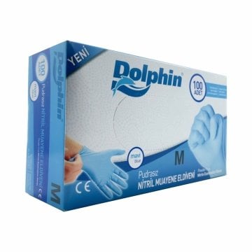 Dolphin Mavi Nitril Muayene Eldiveni Pudrasız - 100'lü