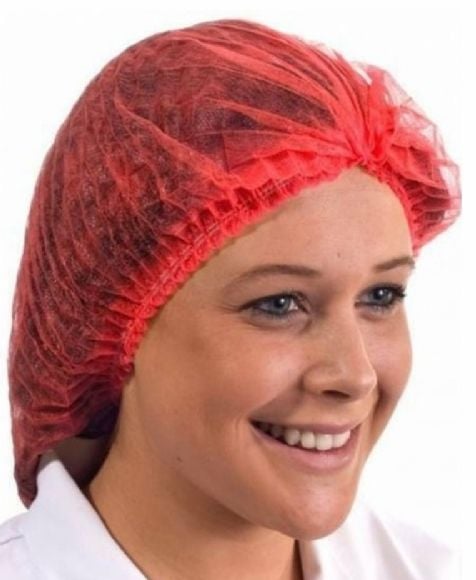 1000 Adet Tek Kullanımlık Akordeon Bone 52 cm Çift Lastik - Kırmızı